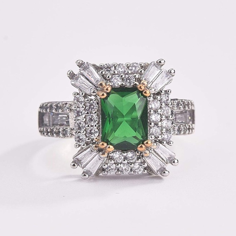 New Crystal Green and Silver Ring